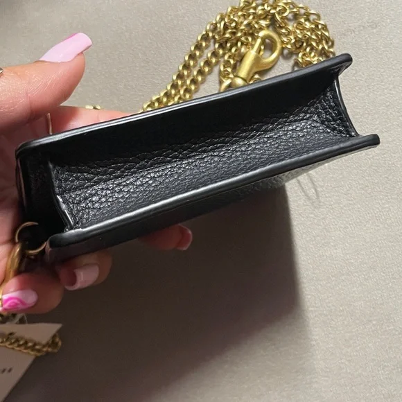 Coach Black Pebbled Leather Mini Crossbody with Gold Chain - Picture 4 of 9